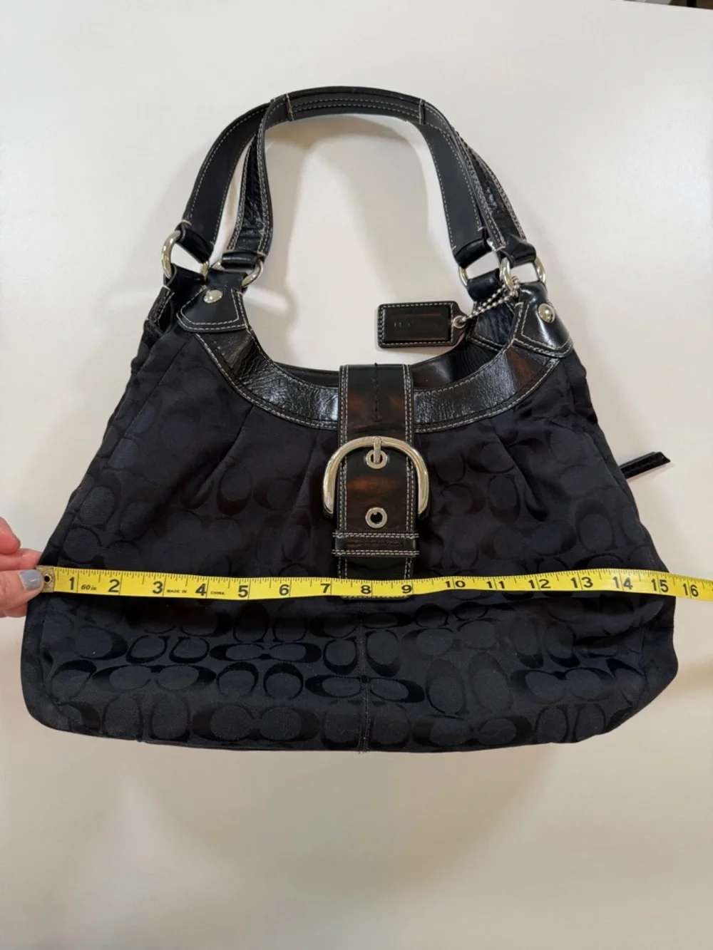 Coach Soho Lynn Signature Hobo Bag F15083 Black Leather Trim Y2K Vintage Classic - Picture 13 of 16